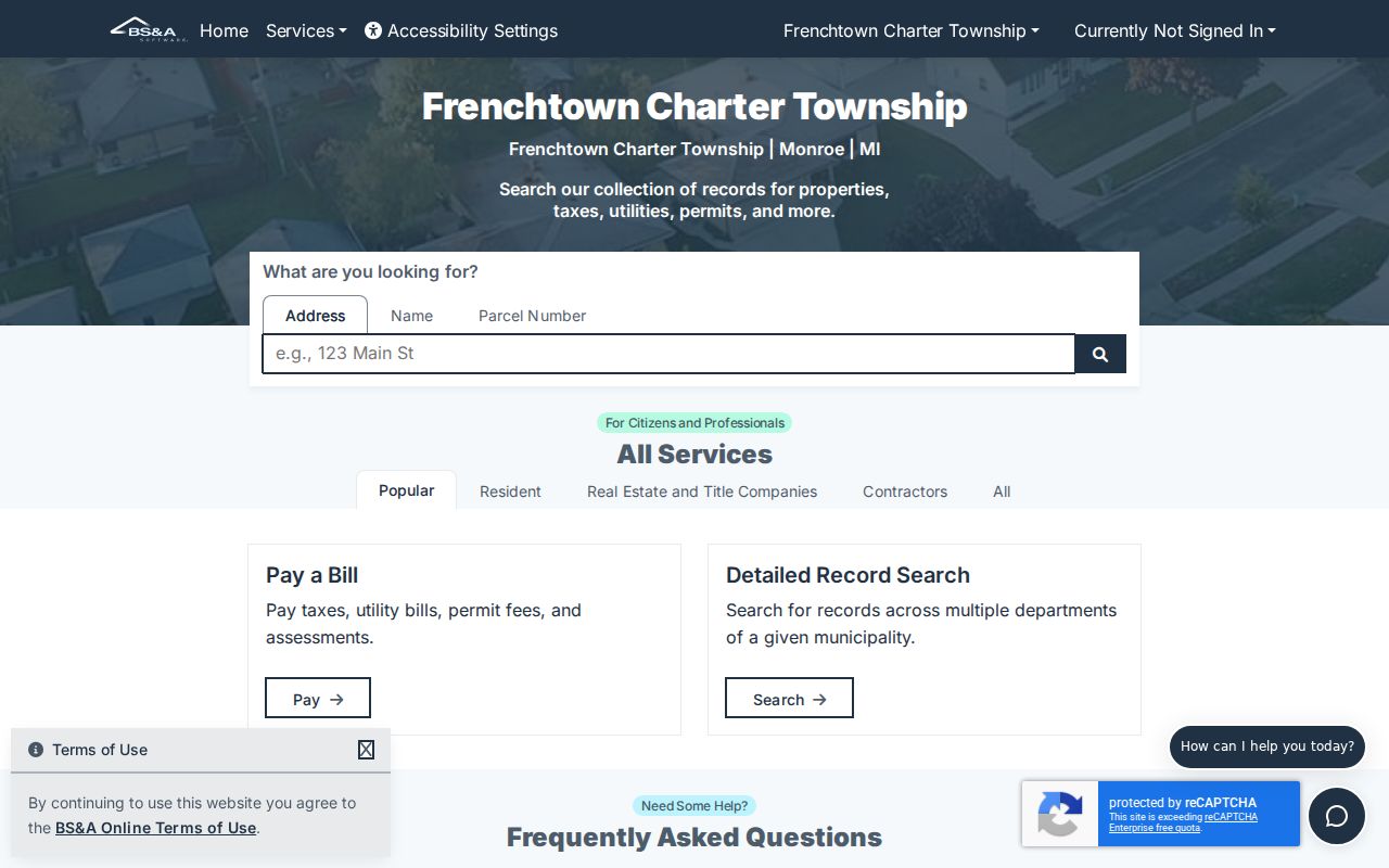 Frenchtown Township residents directory property search in BS&A