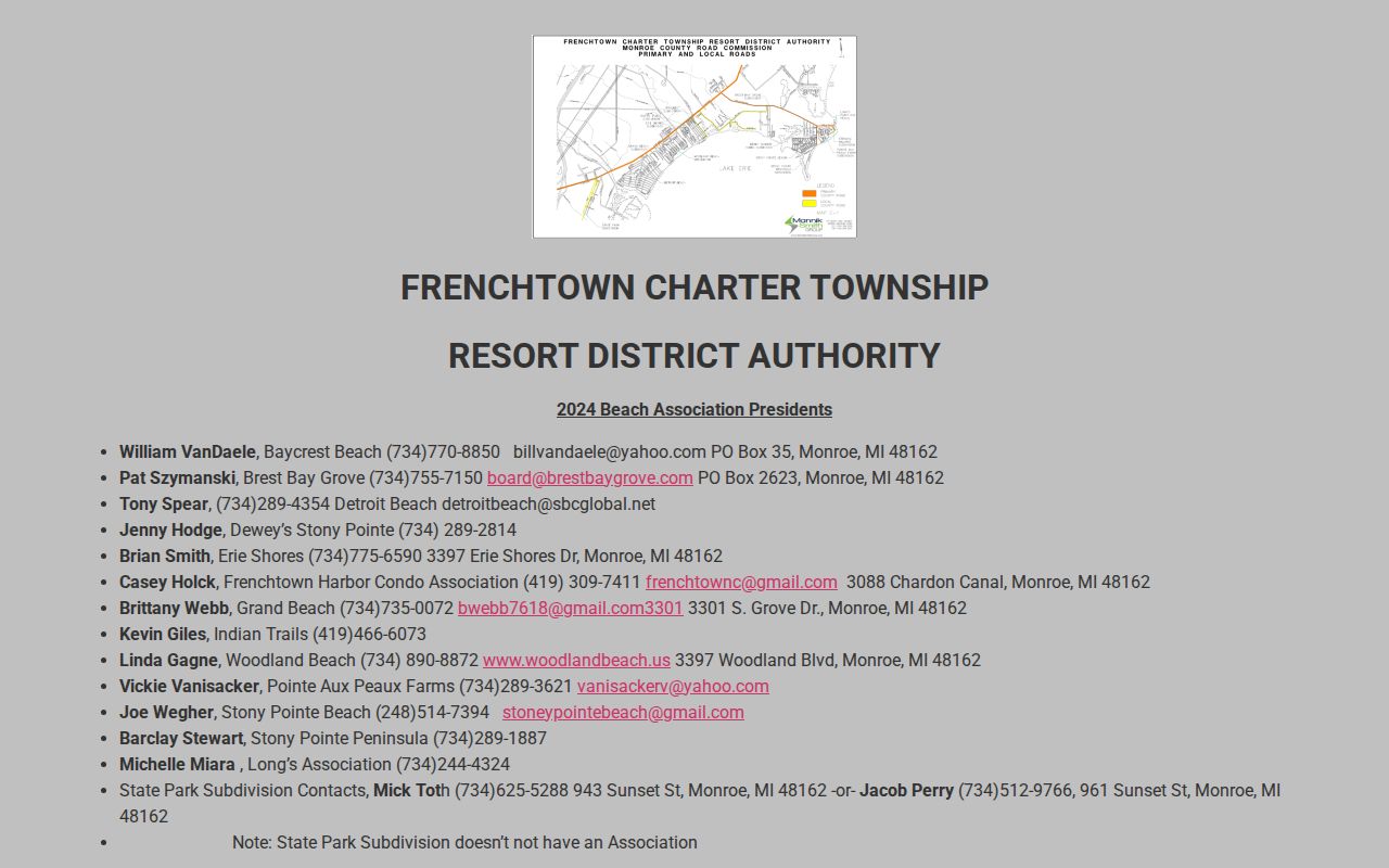 Frenchtown Township neighbors beach association contact inventory
