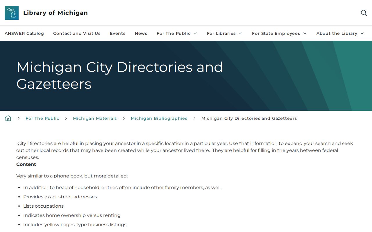Frenchtown Township city directory reference from the Library of Michigan guide